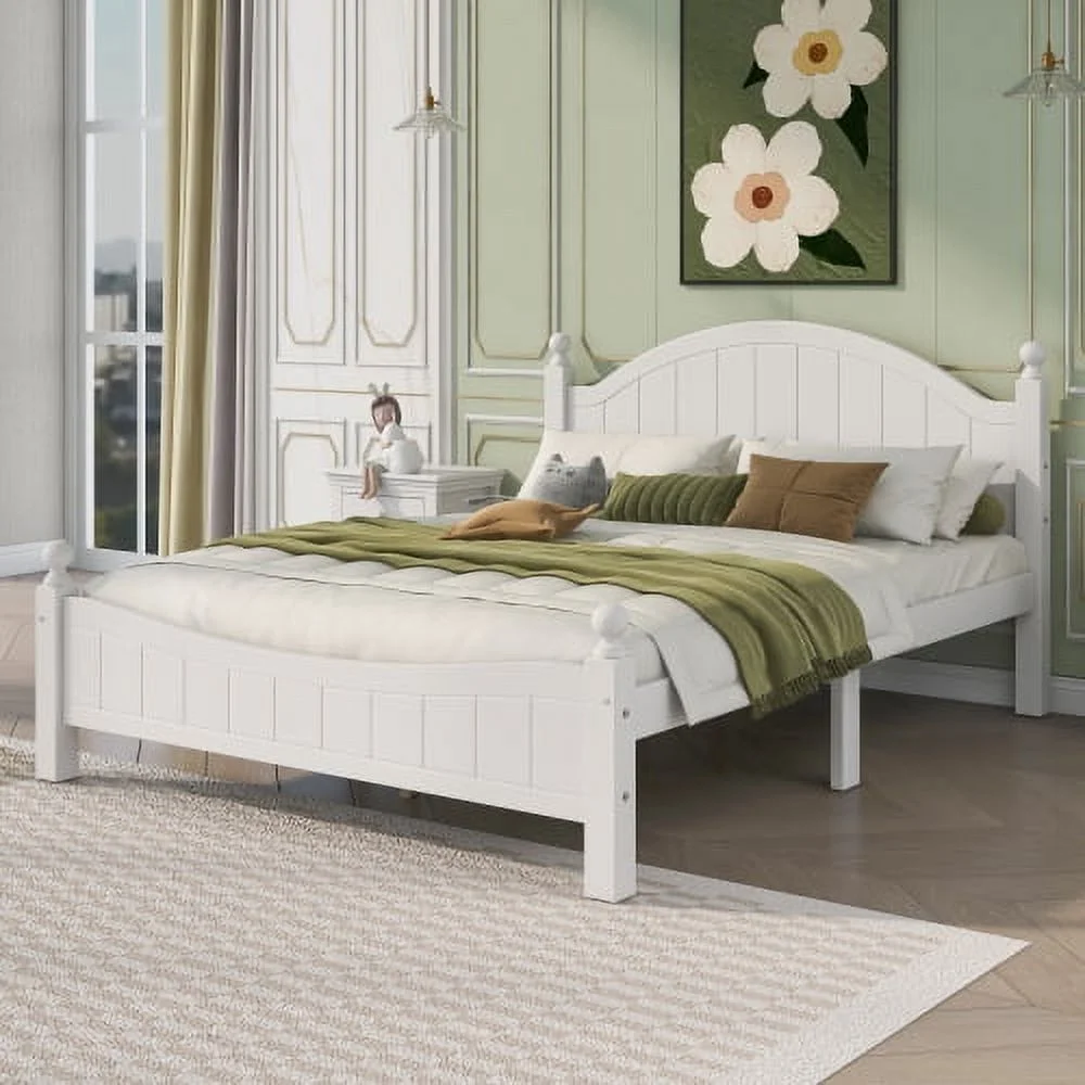 Embrace Timeless Elegance with the Traditional Concise Style White Solid Wood Platform Bed
