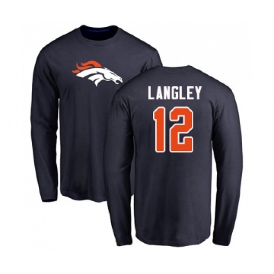 Football Denver Broncos #12 Brendan Langley Navy Blue Name & Number Logo Long Sleeve T-Shirt