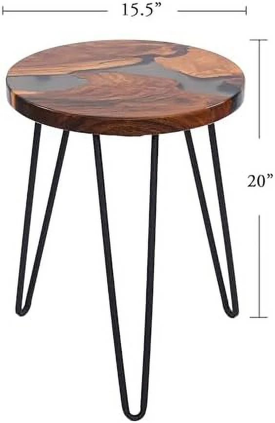 GEROBOOM Wood Resin Round  15.5"x15.5"x20"H Rustic Black Epoxy Wooden Slab Tables Outdoor Natural Solid Handmade End Table for Living Room Patio Bedroom Nightstand Farmhouse - Curated Treasures Market