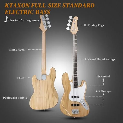 Ktaxon Electric Bass Guitar with 20Watt Amplifier, 4 String Right Handed Jazz Bass Kit for Beginner & Professionals W/a Bag, Shoulder Strap, Guitar Pick, Wrench Tool - Brown Sunburst - Curated Treasures Market
