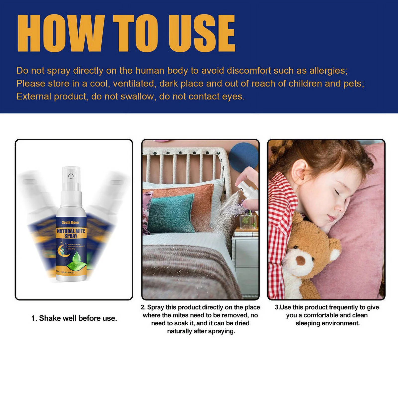 Mite Killer Spray, Bed Bug & Dust Mite Killer Natural Spray, Removes Dust Mites Spray for Bedding, Carpets & Furniture, Human Safe Clothes Mite Treatment for Pillow Quilt 50ml New,1pcs - Curated Treasures Market