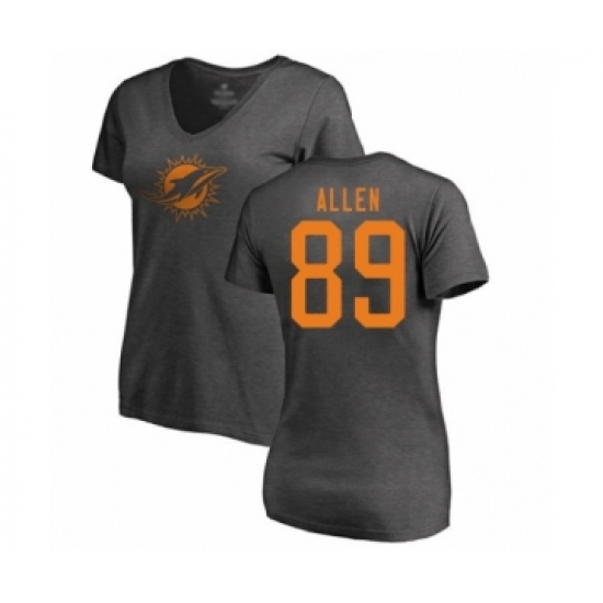 Football Women's Miami Dolphins #89 Dwayne Allen Ash One Color T-Shirt