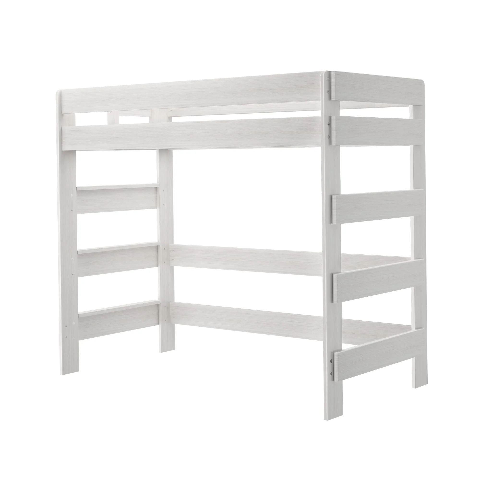 Max & Lily Modern Farmhouse High Loft Bed, Solid Wood Twin Loft Bed Frame for Kids, White Wash - Curated Treasures Market