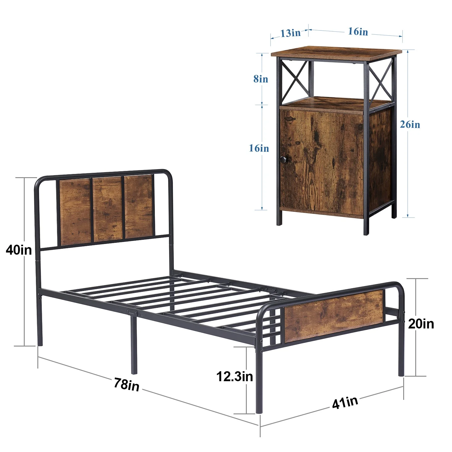 VECELO (Set of 3) Bedroom Set Bed Frame with 2 Brown Nightstand - Curated Treasures Market