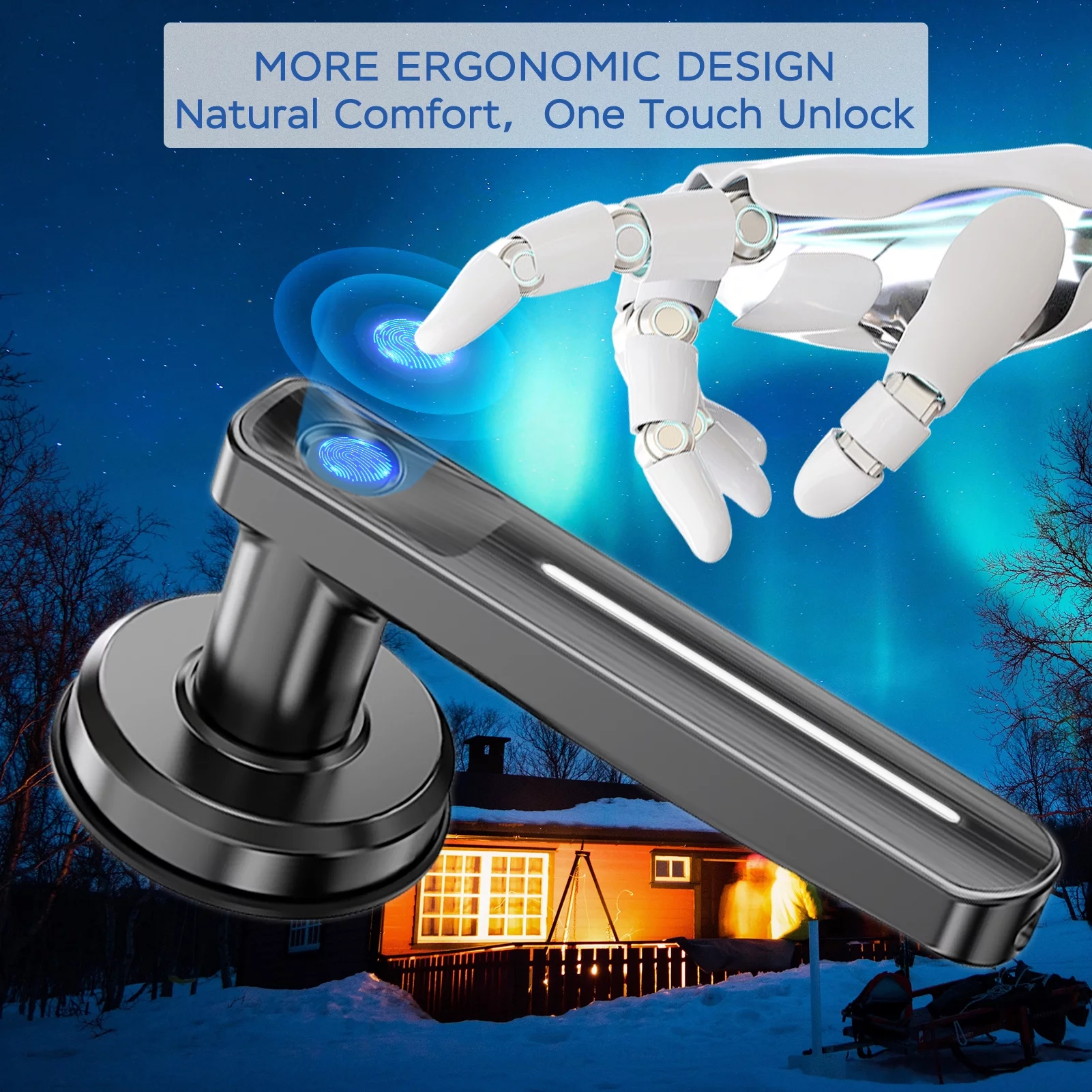 GeekTale Fingerprint Door Lock, Biometric Doorknob Keyless Entry Door Locks with Handle, Smart Door Handle Fingerprint Lock for Bedroom, Office, Apartments, AirBnB, Hotels Black - Curated Treasures Market