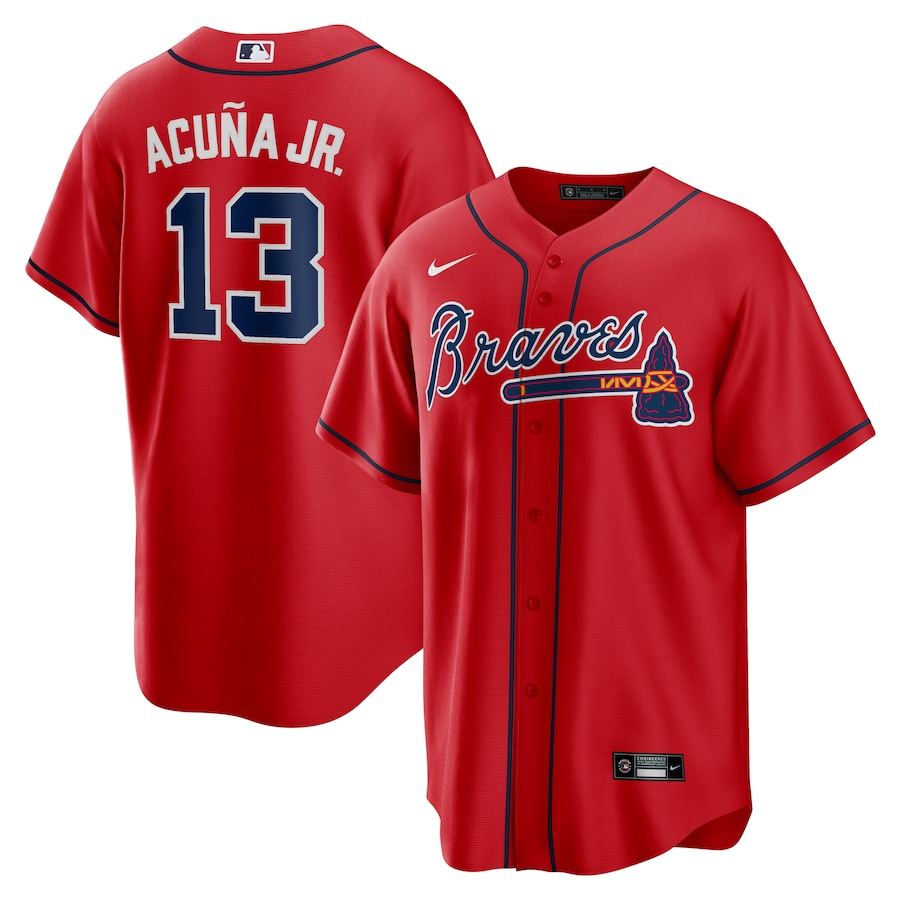 Men's Atlanta Braves Ronald Acuña Jr. Nike Red Alternate 2 Replica Jersey