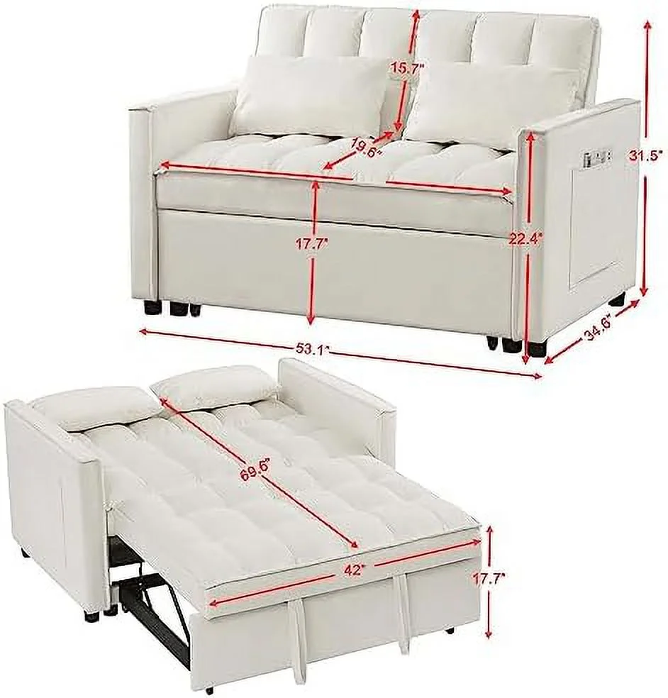 xrboomlife 3 in 1 Convertible Sleeper Sofa Bed  Modern Velvet Loveseat Futon Couch w/Pullout Bed  Small Love Seat Lounge Sofa w/Reclining Backrest  Toss Pillows  Pockets   for Living Room - Curated Treasures Market