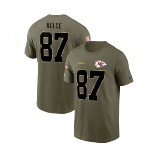 Men's Kansas City Chiefs #87 Travis Kelce 2022 Olive Salute to Service T-Shirt