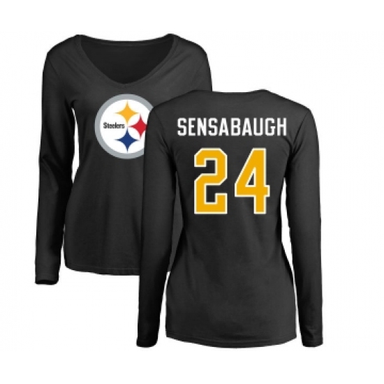 Football Women's Pittsburgh Steelers #24 Coty Sensabaugh Black Name & Number Logo Slim Fit Long Sleeve T-Shirt
