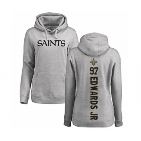 Football Women's New Orleans Saints #97 Mario Edwards Jr Ash Backer Pullover Hoodie