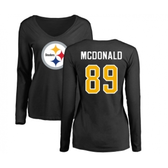 Football Women's Pittsburgh Steelers #89 Vance McDonald Black Name & Number Logo Slim Fit Long Sleeve T-Shirt