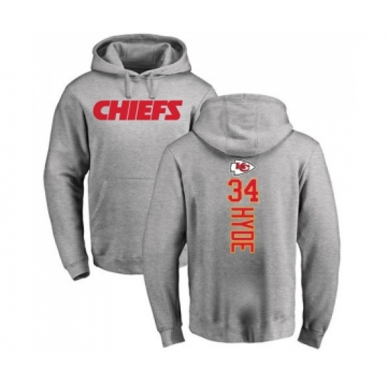Football Kansas City Chiefs #34 Carlos Hyde Ash Backer Pullover Hoodie