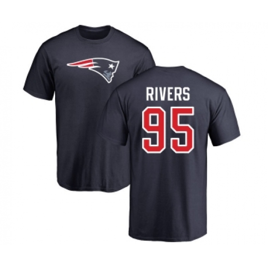 Football New England Patriots #95 Derek Rivers Navy Blue Name & Number Logo T-Shirt