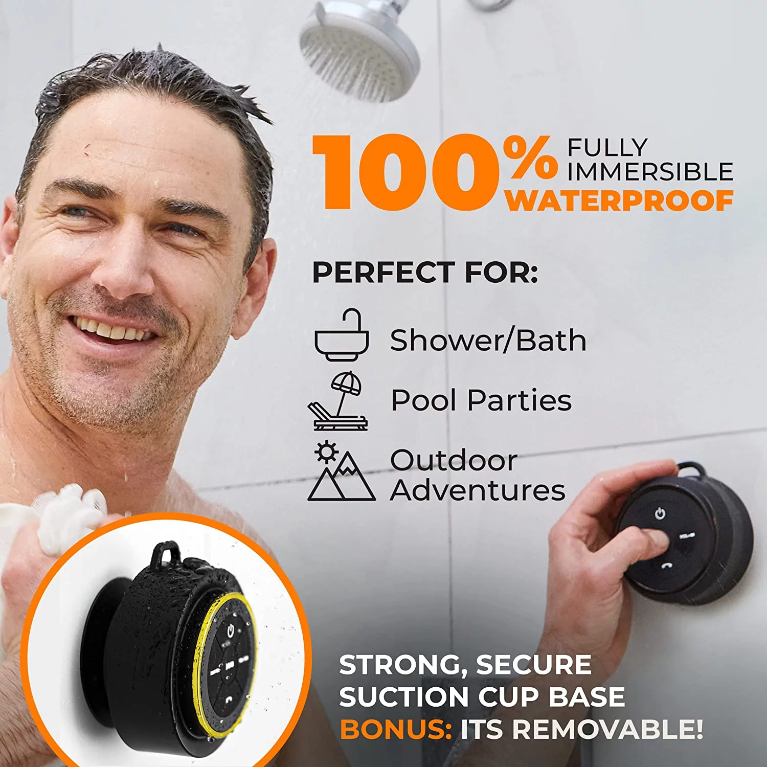 iFox iF012 Bluetooth Shower Speaker - Certified Waterproof - Bluetooth Wireless, Black