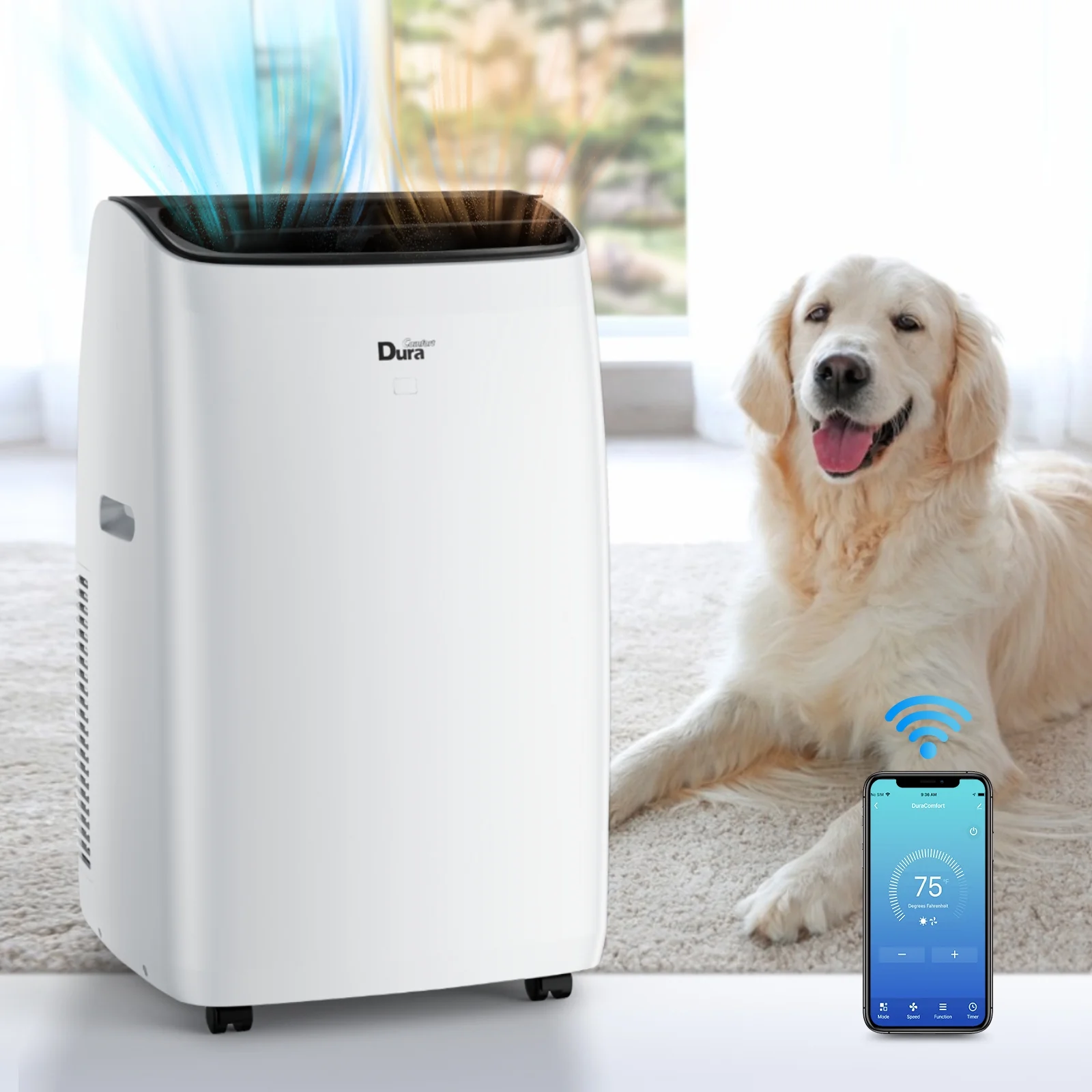 DuraComfort 8150 BTU(12,000 BTU ASHRAE) Portable Air Conditioner with Heat, Smart WiFi, Cools Up to 450 Sq.Ft, White