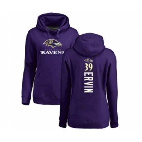 Football Women's Baltimore Ravens #39 Tyler Ervin Purple Backer Pullover Hoodie