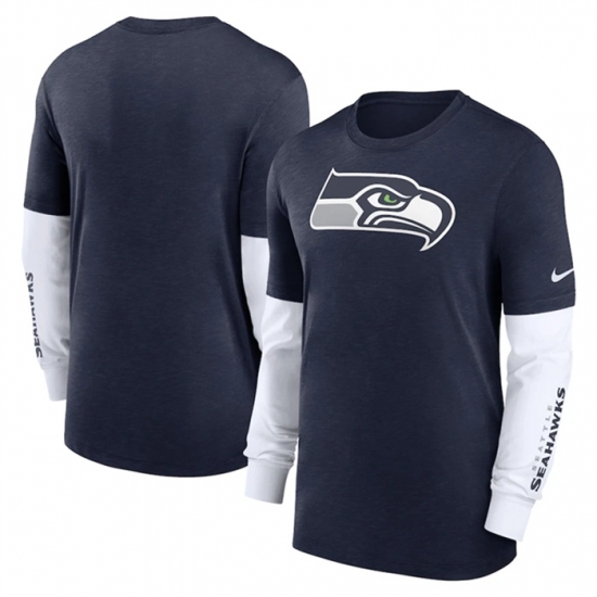Men's Seattle Seahawks Heather Navy Slub Fashion Long Sleeve T Shirt