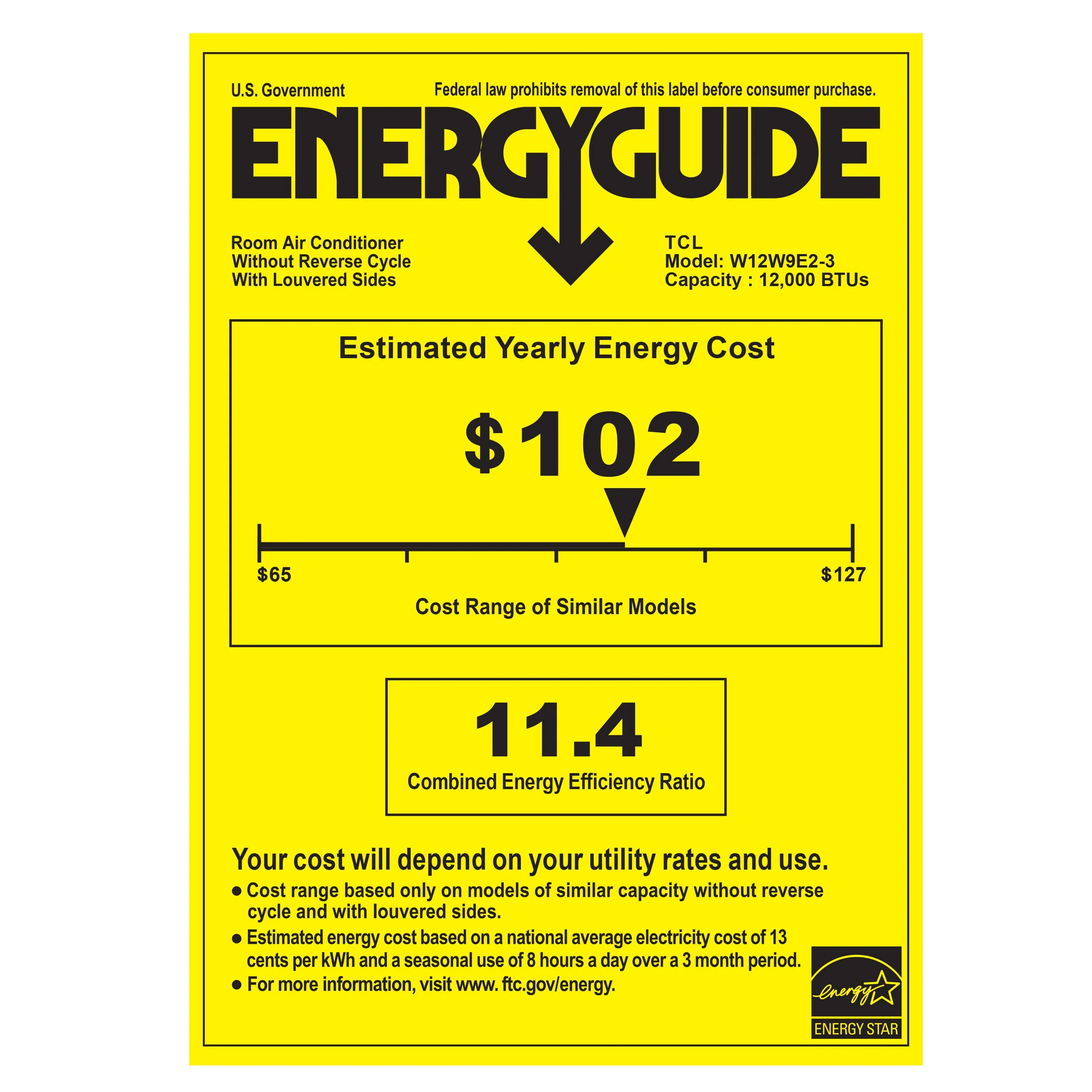 TCL 12,000 BTU Smart Window Air Conditioner, White, W12W9E2-3