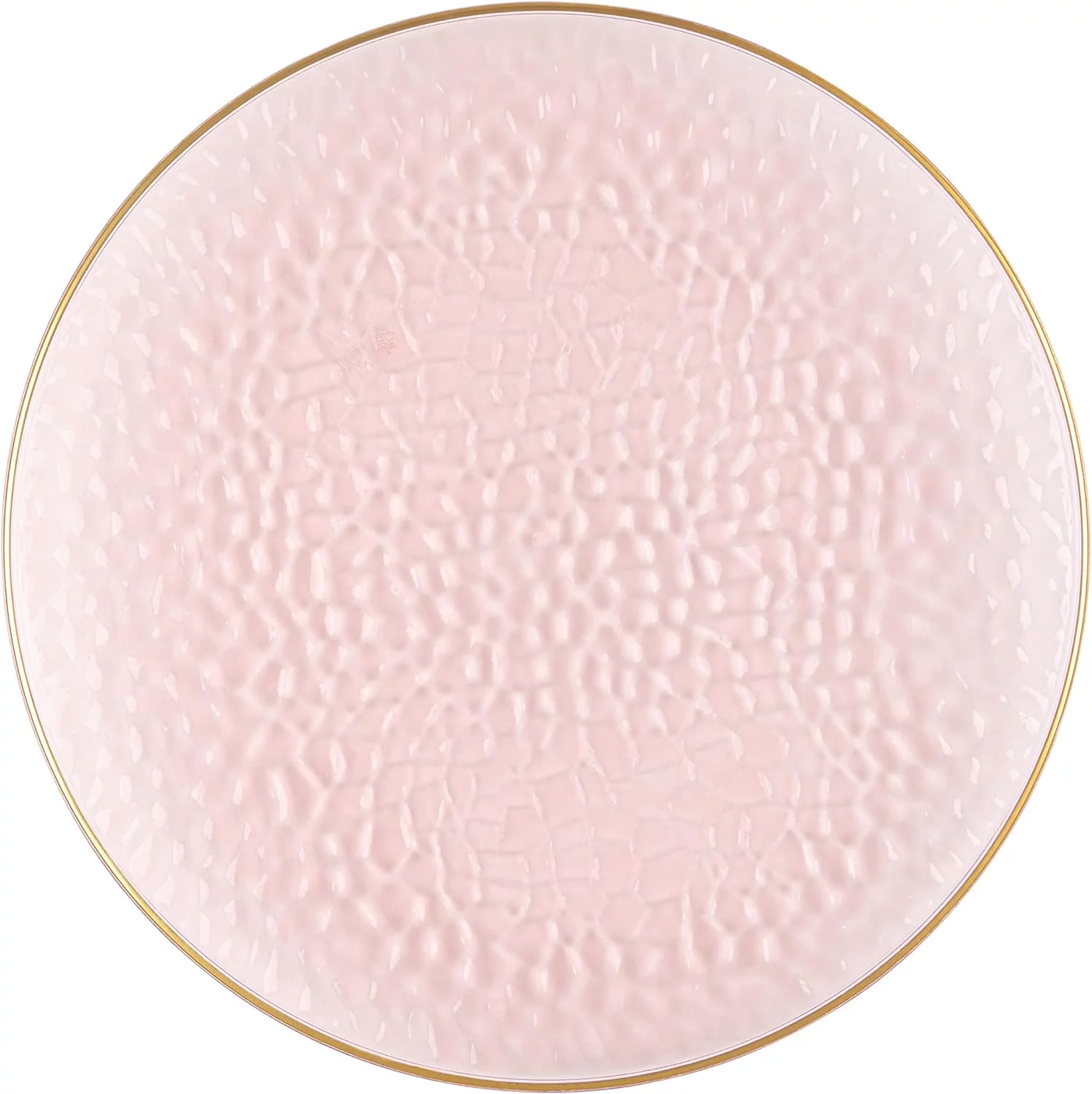 PLASTICPRO Pack of 30 Disposable Plastic Plates Fancy Dinner Plate Heavy Weight, Hammered Pink With Gold Rim 10
