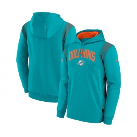 Mens Miami Dolphins Aqua Sideline Stack Performance Pullover Hoodie