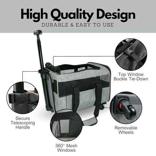 Pet Carrier with Wheels – Airline Approved – Rolling Pet Carrier – Soft Dog & Cat Travel Carrier