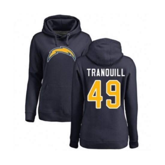 Football Women's Los Angeles Chargers #49 Drue Tranquill Navy Blue Name & Number Logo Pullover Hoodie