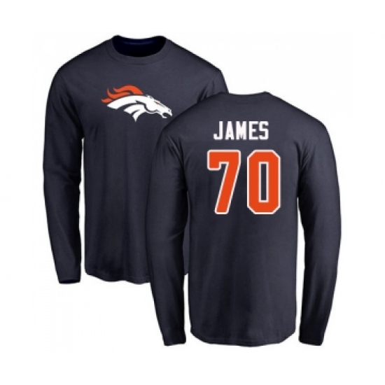 Football Denver Broncos #70 Ja'Wuan James Navy Blue Name & Number Logo Long Sleeve T-Shirt