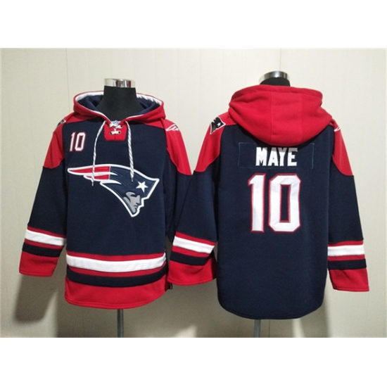 Men's New England Patriots #10 Drake Maye Navy Ageless Must-Have Lace-Up Pullover Hoodie
