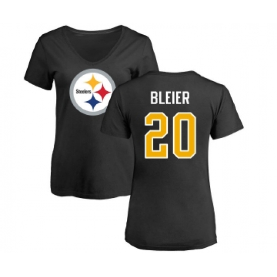 Football Women's Pittsburgh Steelers #20 Rocky Bleier Black Name & Number Logo Slim Fit T-Shirt