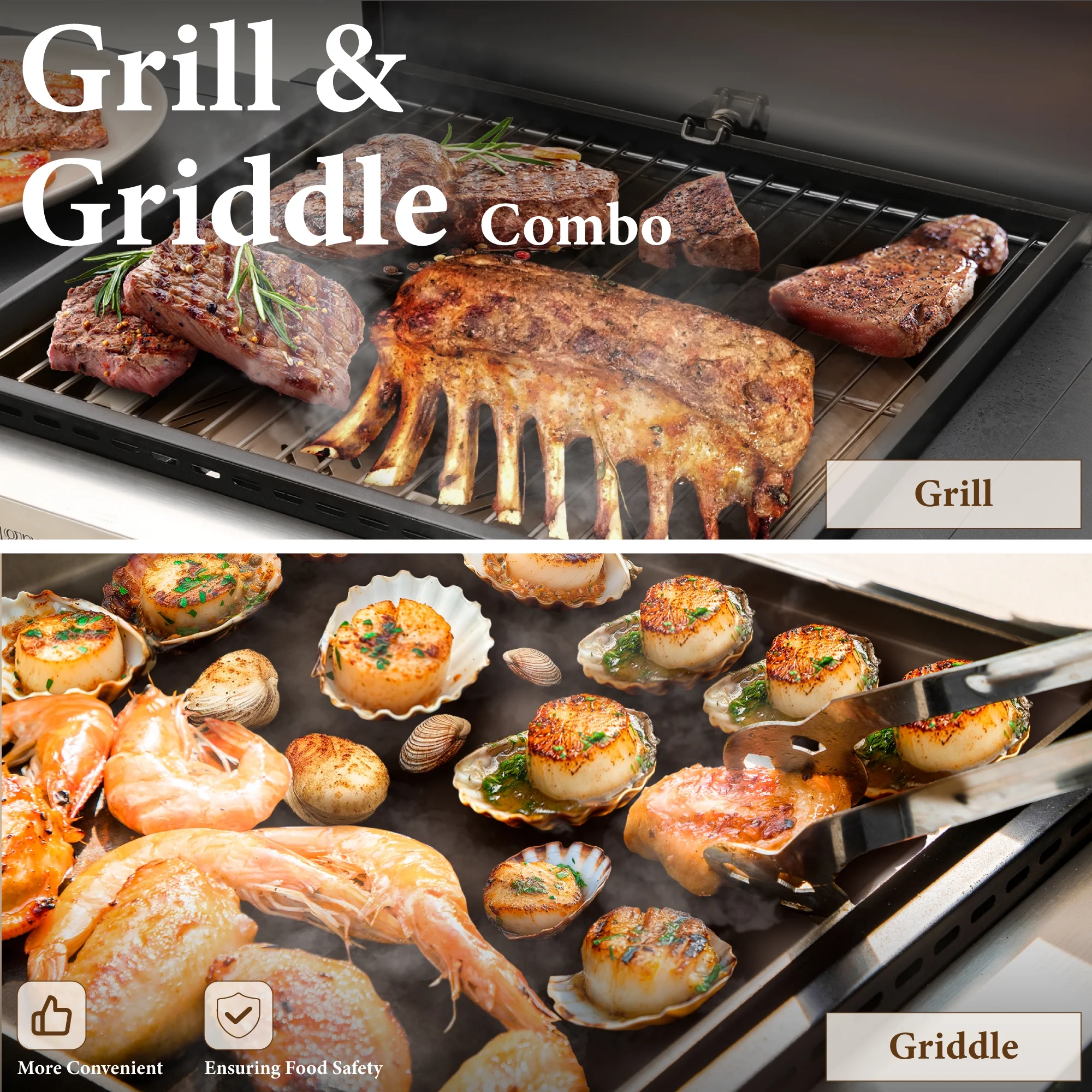 Summit Living 2-Burner Propane Grill and Griddle Cooking Station with Side Shelves Black