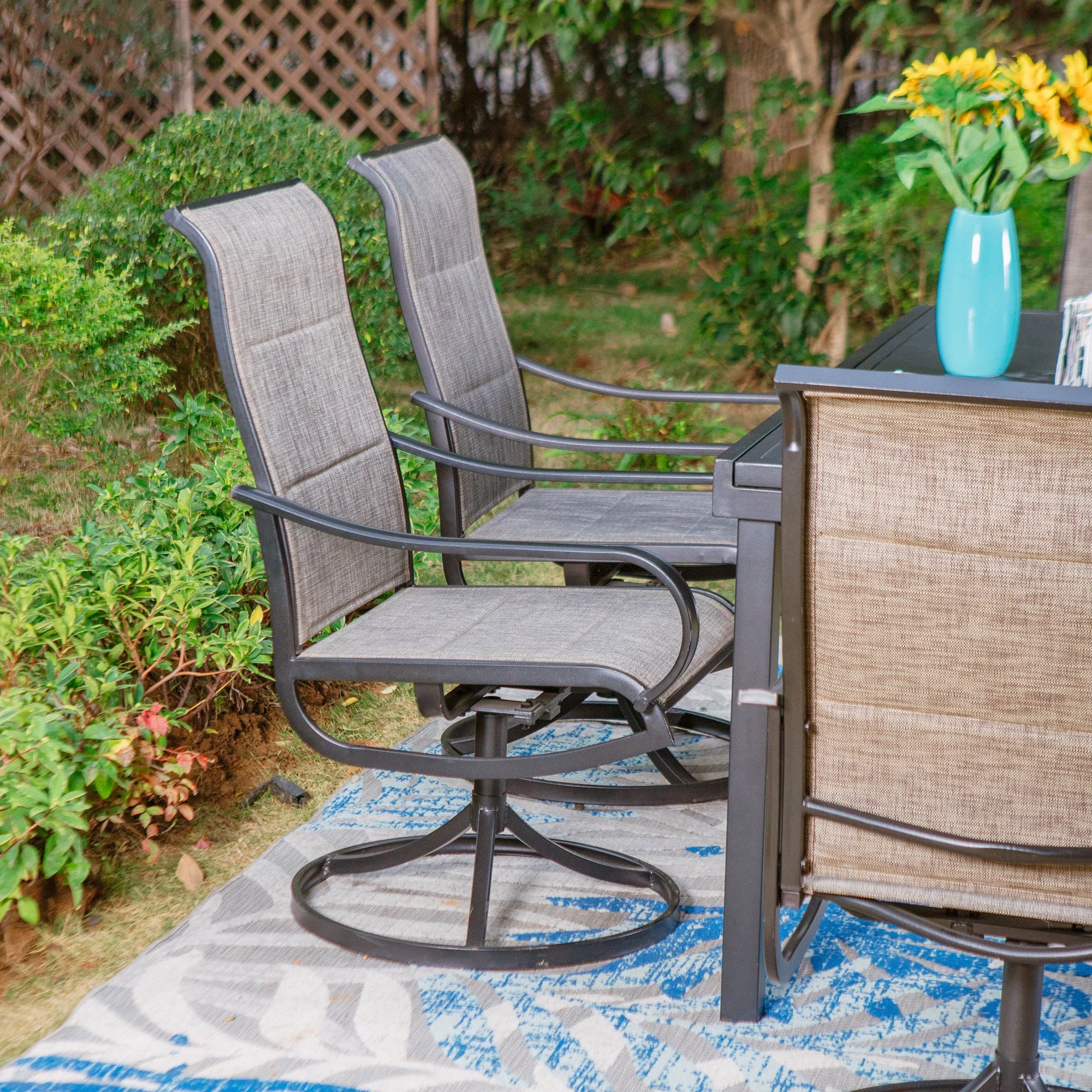 Sophia & William 9 Pieces Metal Outdoor Patio Dining Set with Gray Padded Textilene Swivel Chairs and Black Extendable Table - Curated Treasures Market