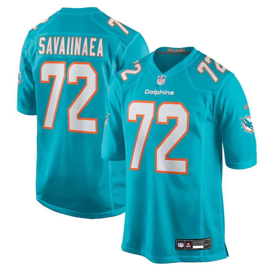 Men's Miami Dolphins Jonah Savaiinaea Nike Aqua Team Game Jersey