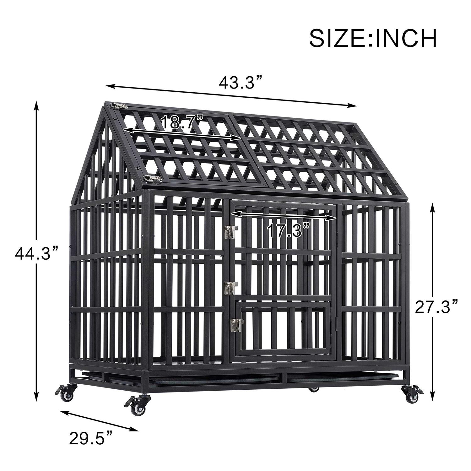 JINTANGLI Pet Heavy Duty Dog Crate for Large Medium Dogs, Metal Pet Cage Kennel Crate Roof Strong Playpen with Sturdy Latches and 4 Lockable Wheels