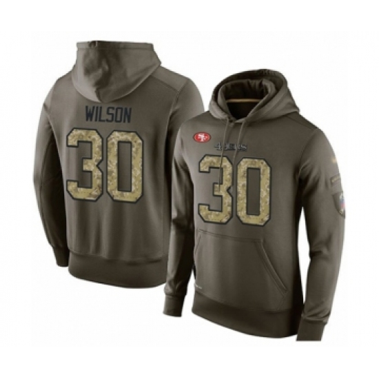 Football Men's San Francisco 49ers #30 Jeff Wilson Green Salute To Service Pullover Hoodie