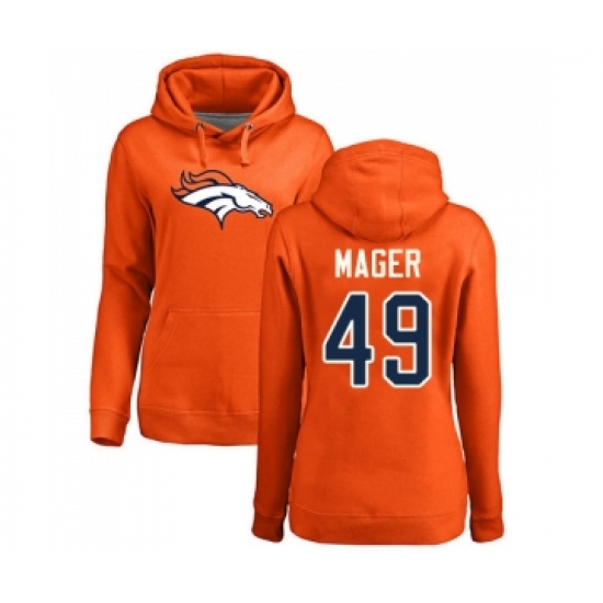 Football Women's Denver Broncos #49 Craig Mager Orange Name & Number Logo Pullover Hoodie