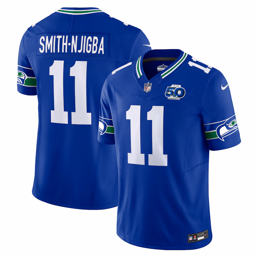 Men's Seattle Seahawks Jaxon Smith-Njigba Nike Royal 50th Season Vapor F.U.S.E. Limited Jersey