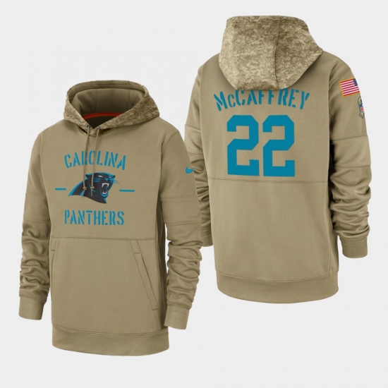Men's Carolina Panthers #22 Christian McCaffrey 2019 Salute to Service Sideline Therma Pullover Hoodie - Tan