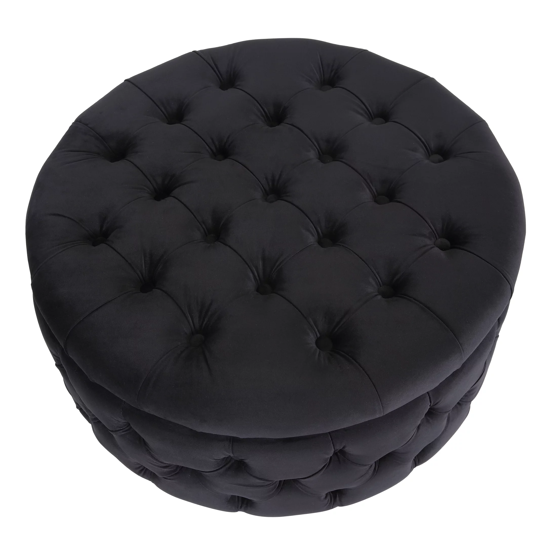 Wordford Round Velvet Tufted Storage Ottoman, Velvet Black - Curated Treasures Market