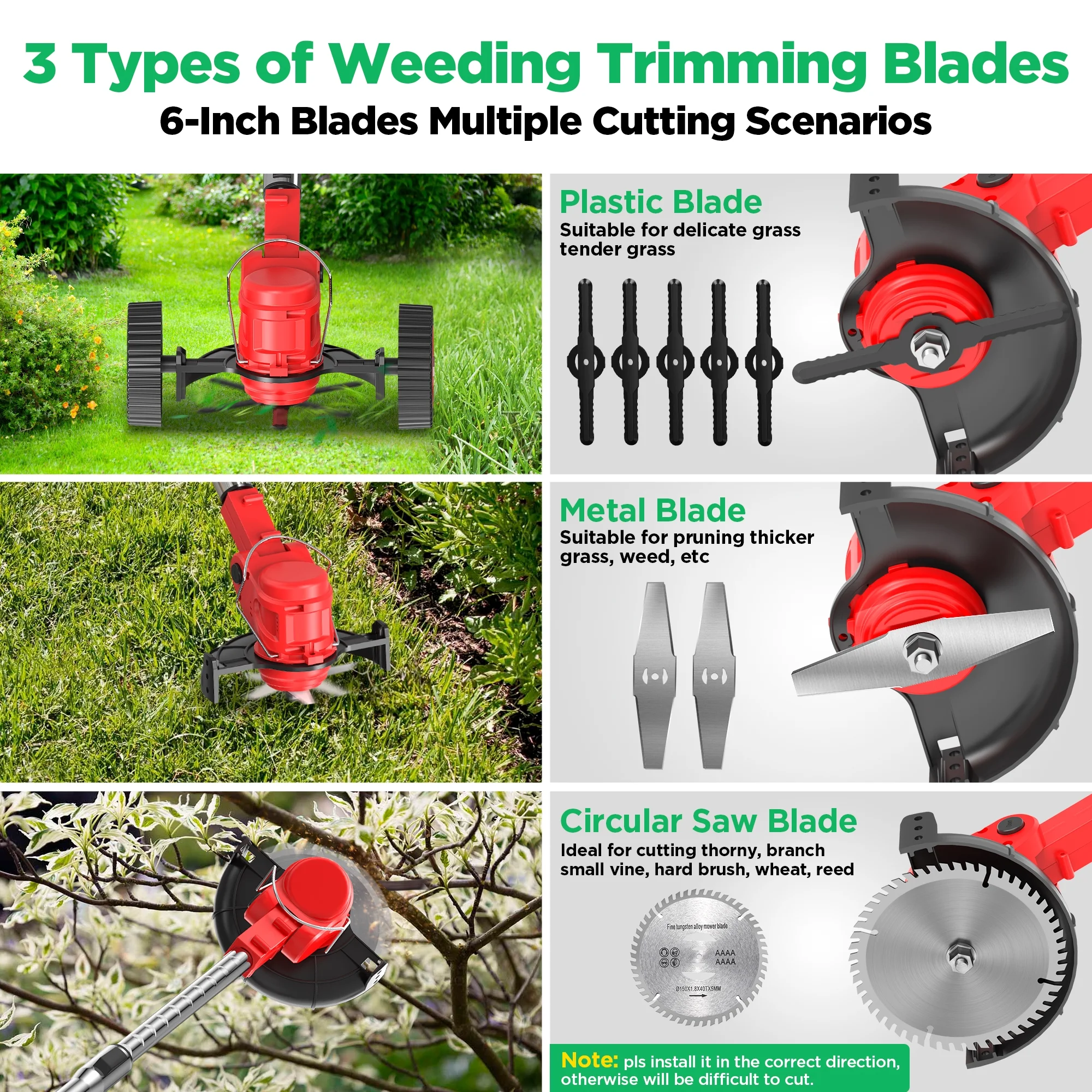 TNTANTS Electric Weed Wacker, Cordless String Trimmer with Wheels 2Pcs 24V Batteries, 3 Types of Blades, Adjustable Length, Lightweight Weed Eater Grass Trimmer/Edger/Brush Cutter for Lawn Yard Garden - Curated Treasures Market