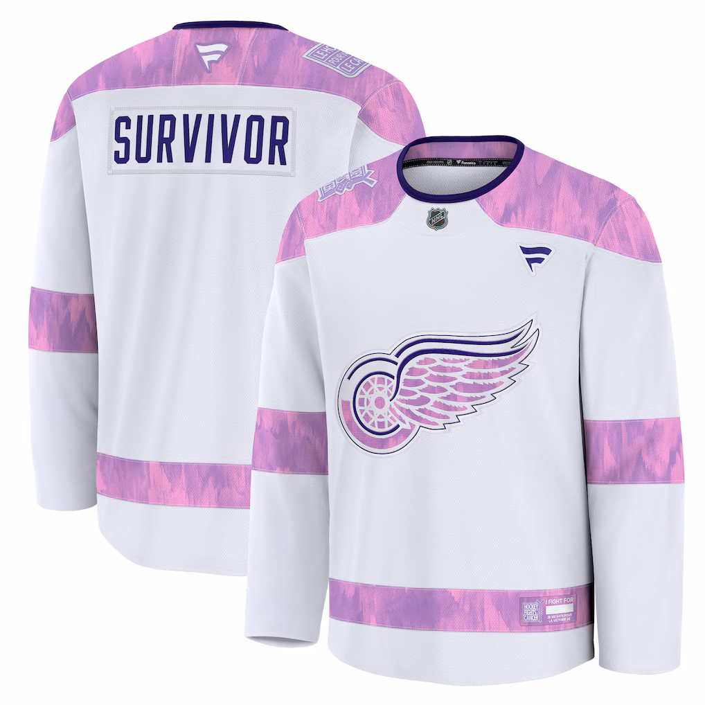 Men's Detroit Red Wings Fanatics White Hockey Fights Cancer Survivor Practice Jersey