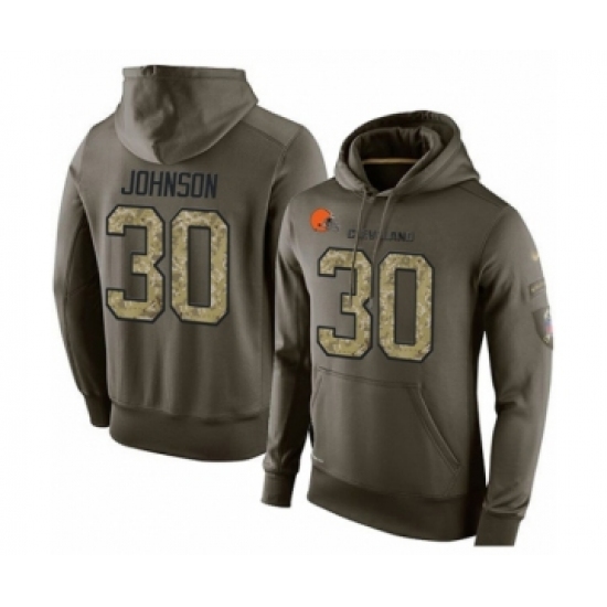 Football Men's Cleveland Browns #30 D'Ernest Johnson Green Salute To Service Pullover Hoodie