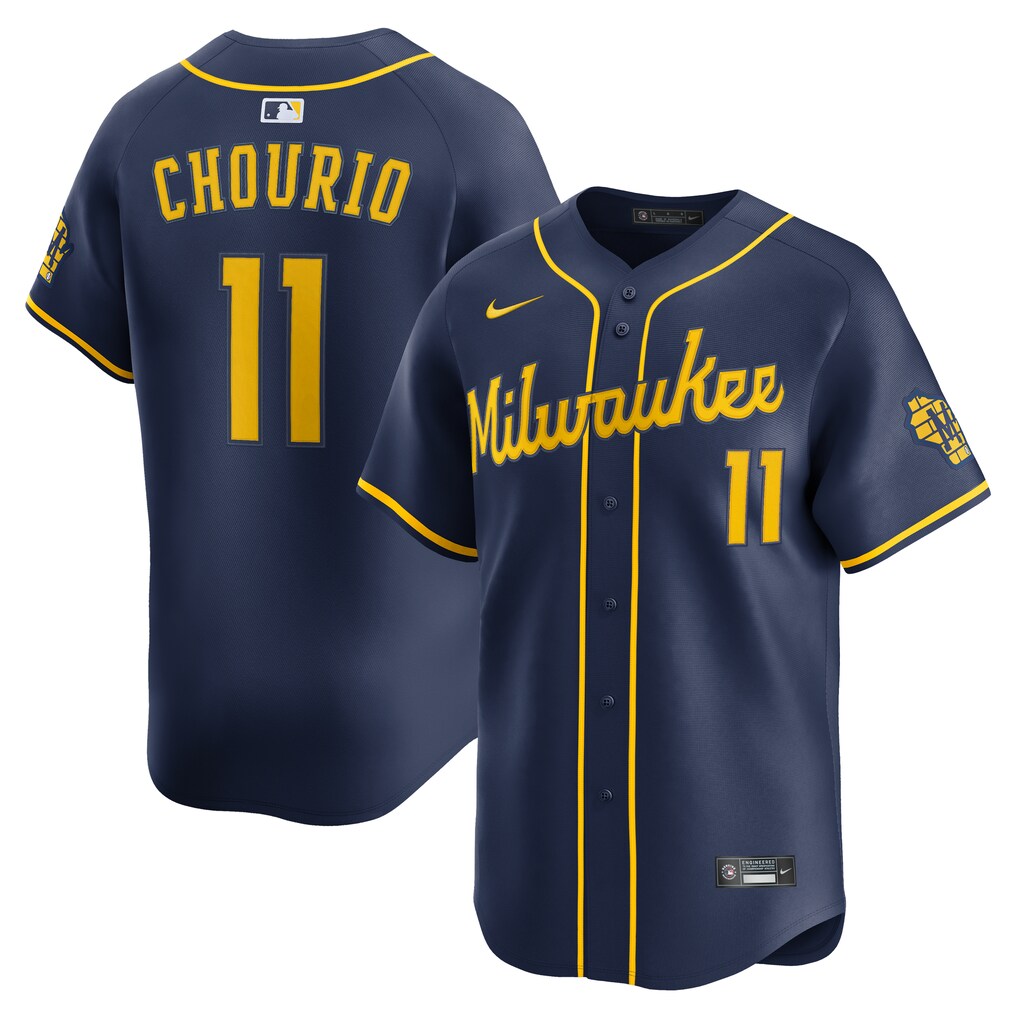 Men's Milwaukee Brewers Jackson Chourio Nike Navy Alternate 2 Limited Jersey