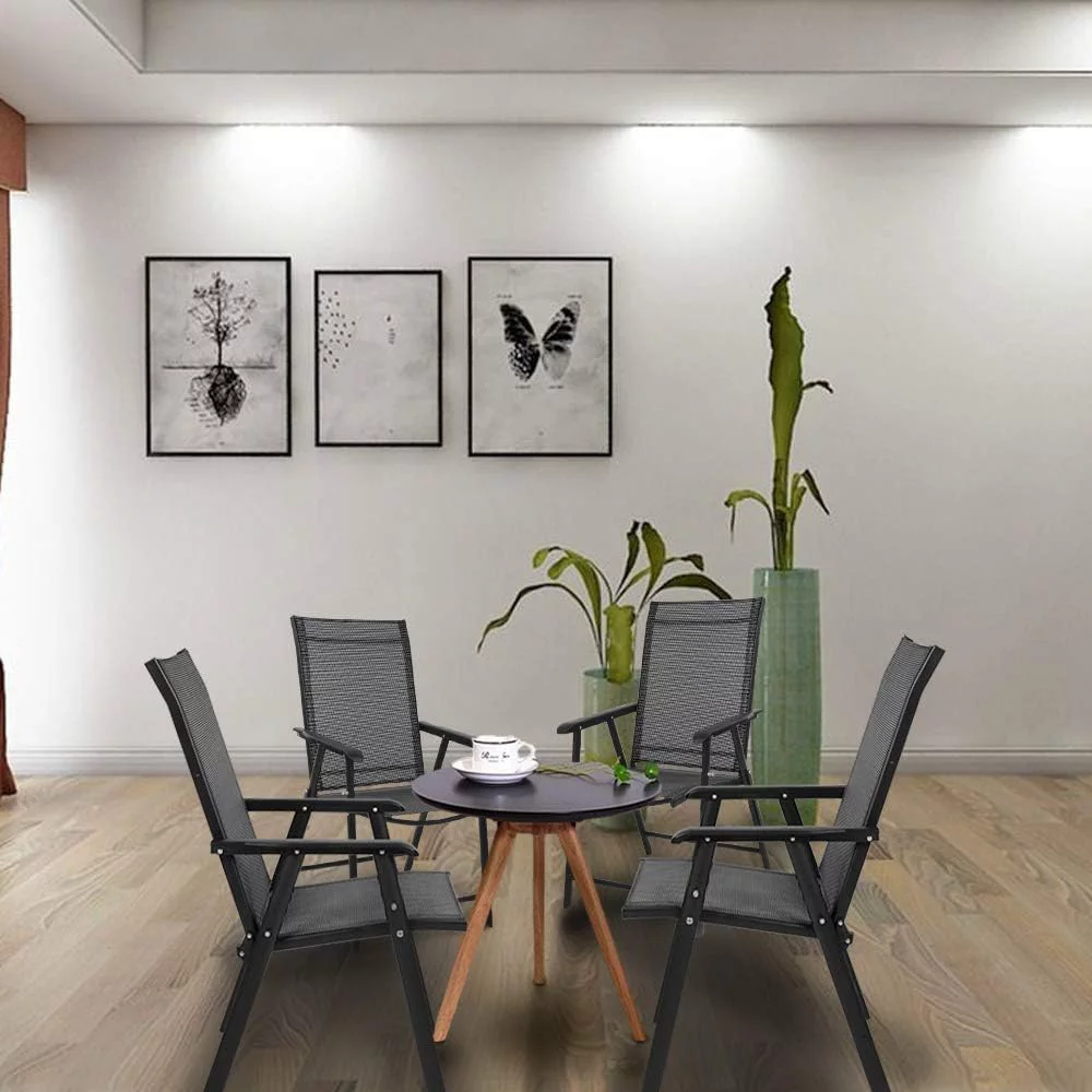 Upgraded Version Set of 4 Folding Chairs with Arms, Portable Patio Chairs for Outdoor & Indoor, Sling Back Chairs for Lawn, Pool, Courtyard, Balcony & Garden (Black) - Curated Treasures Market