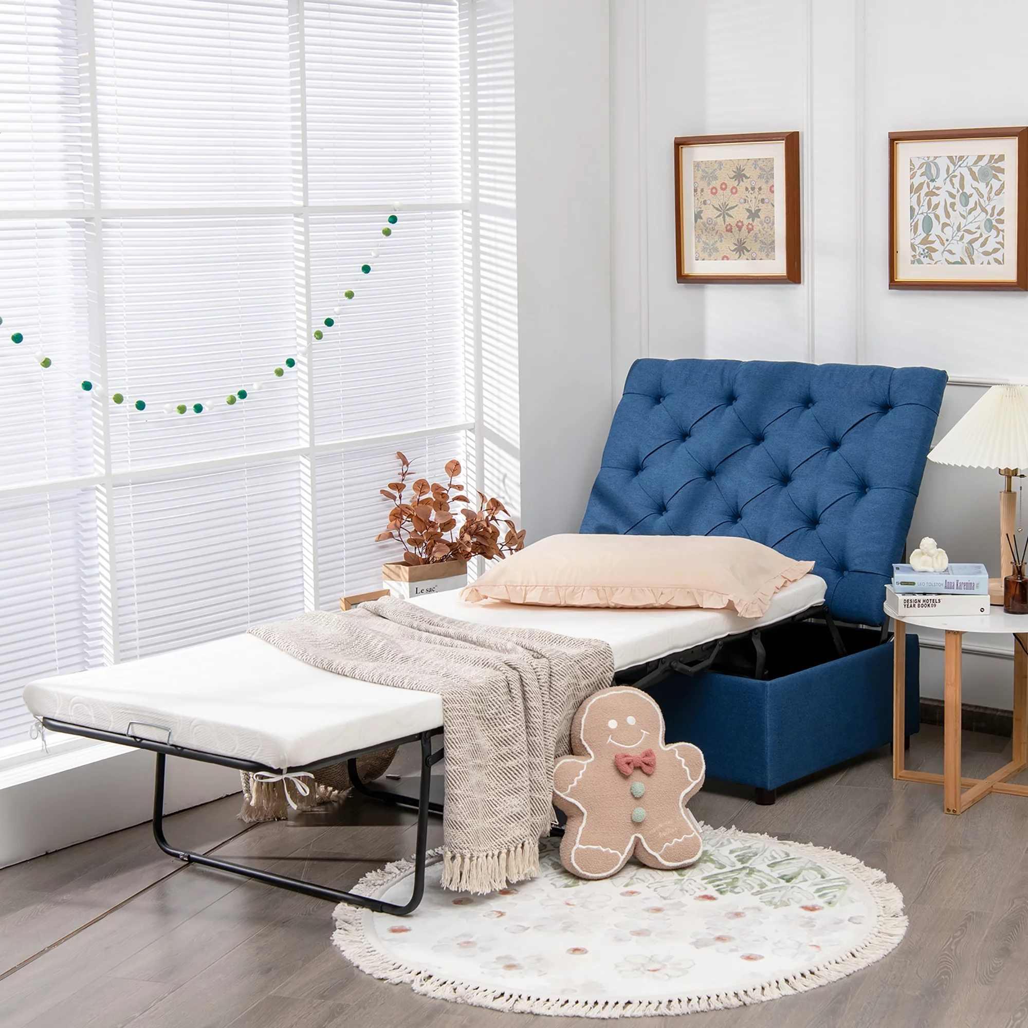 Costway Folding Ottoman Sleeper Bed with Mattress Convertible Guest Bed Grey