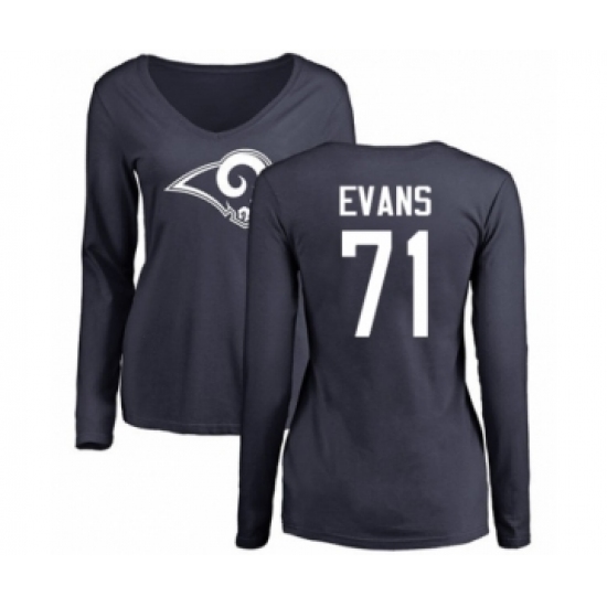 Football Women's Los Angeles Rams #71 Bobby Evans Navy Blue Name & Number Logo Slim Fit Long Sleeve T-Shirt