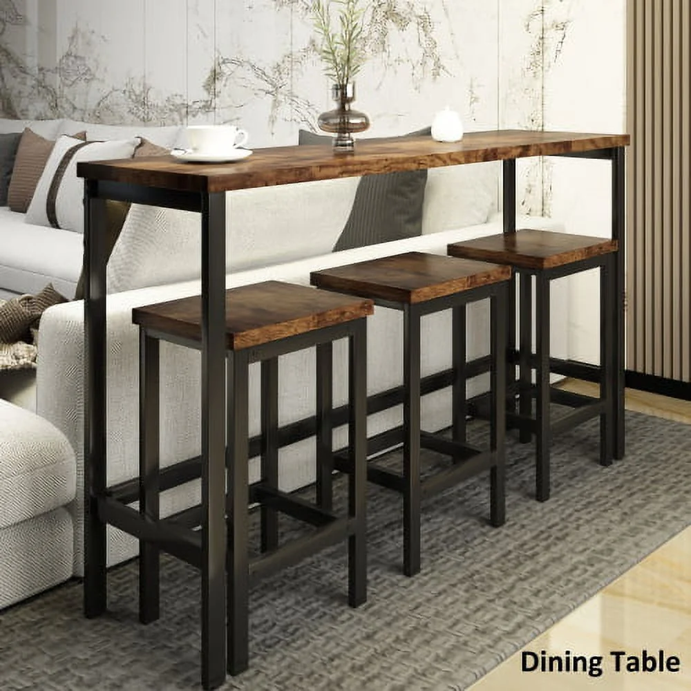 JHOOTUUO TOPMAX Counter Height Extra Long Dining Table Set with 3 Stools Pub Kitchen Set  with Footrest Brown - Curated Treasures Market