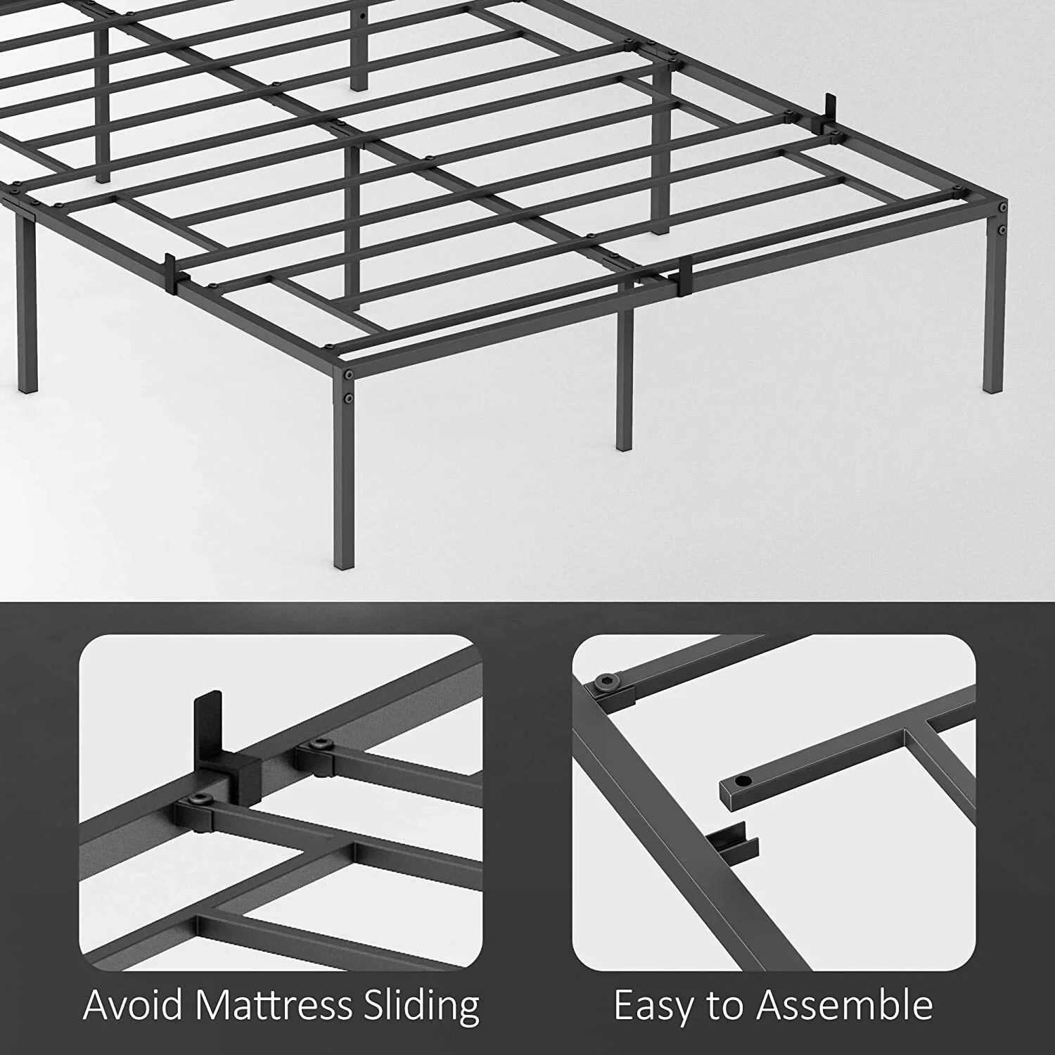 WhizMax 13.8 Metal Platform Bed Frame, Heavy-Duty Steel Slats, Black, Twin