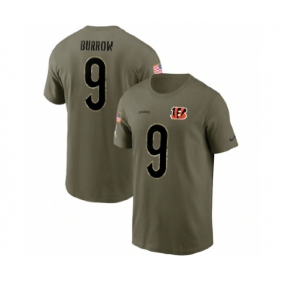 Men's Cincinnati Bengals #9 Joe Burrow 2022 Olive Salute to Service T-Shirt