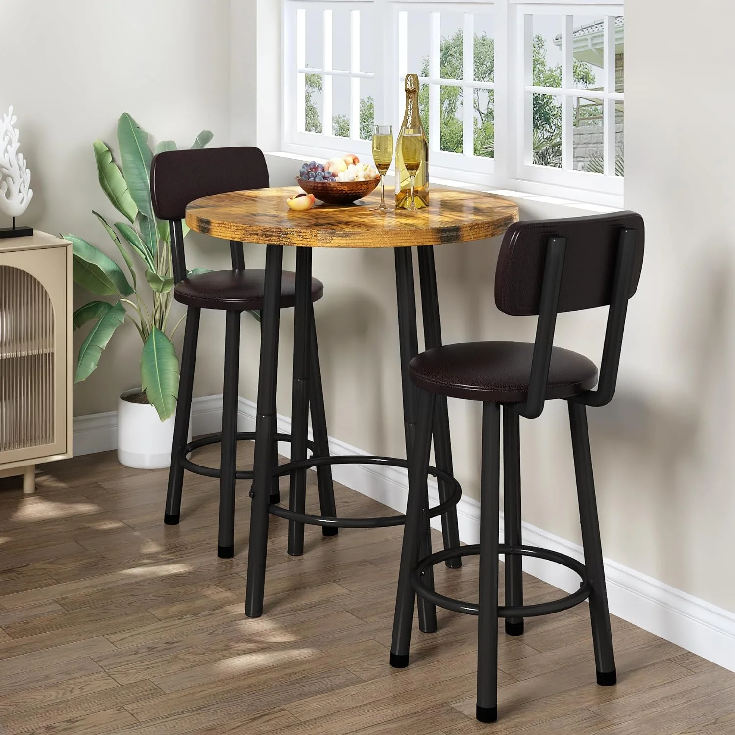 DKLGG 3 Piece Pub Dining Set .39 inch Small Kitchen Table .High Top Table and Chairs Set for 2 .Easy Assemble for Bar Table Living Room Small Space Restaurant .Rustic Brown