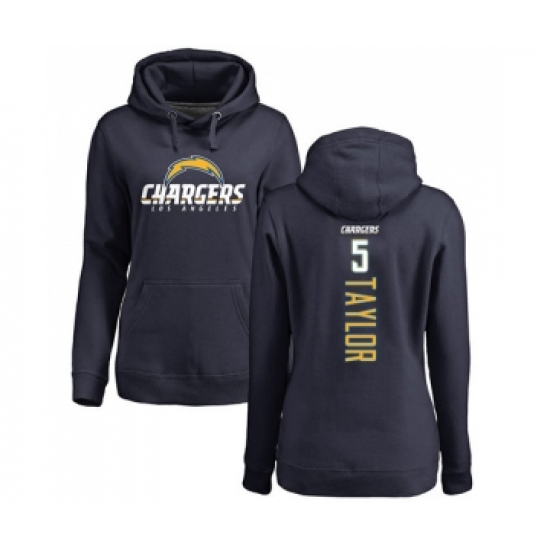 Football Women's Los Angeles Chargers #5 Tyrod Taylor Navy Blue Backer Pullover Hoodie